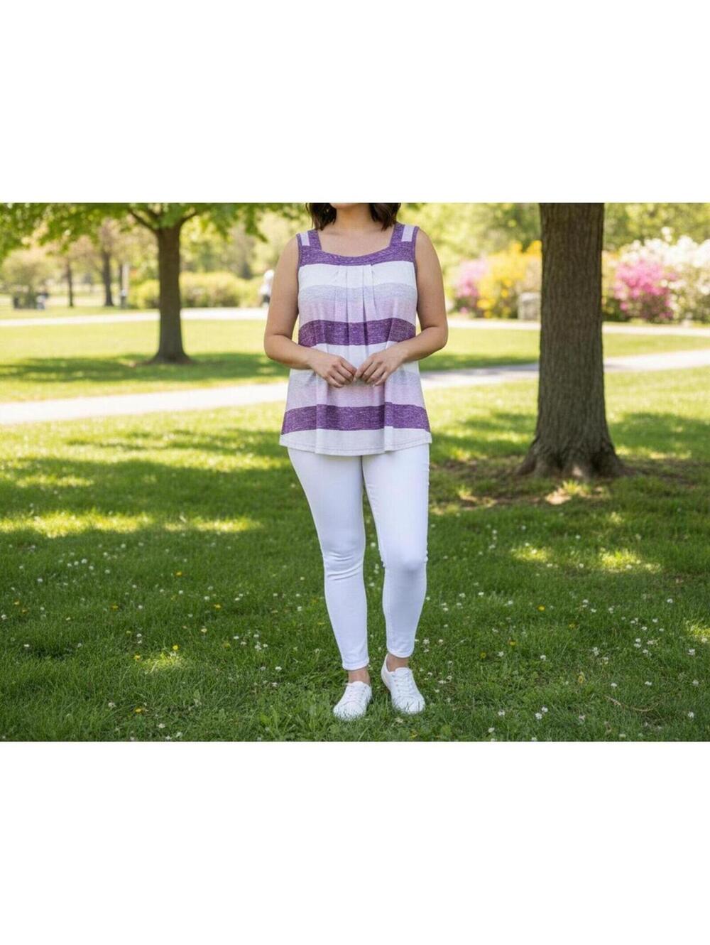 TOP Shein XL Purple and White Striped Sleeveless Tank Top